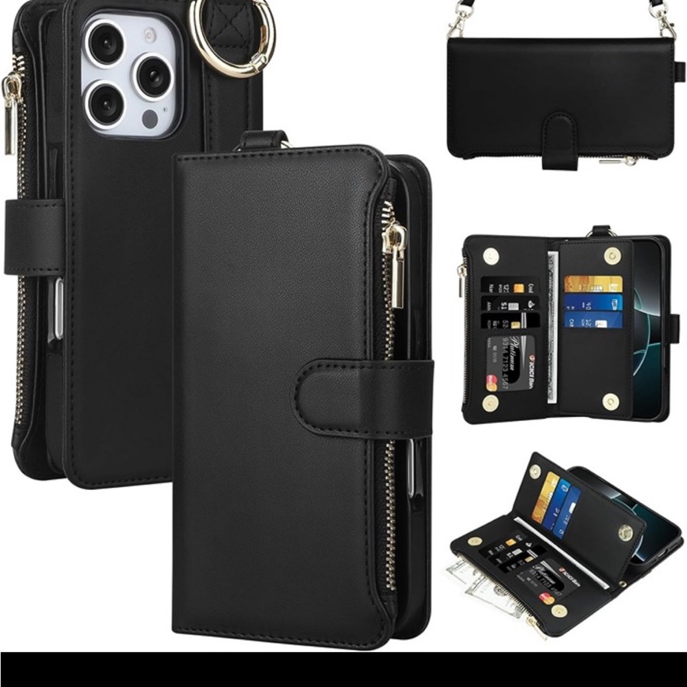 iPhone 16 Pro Case with Card Holder Crossbody Strap Leather Flip Case wallet NEW